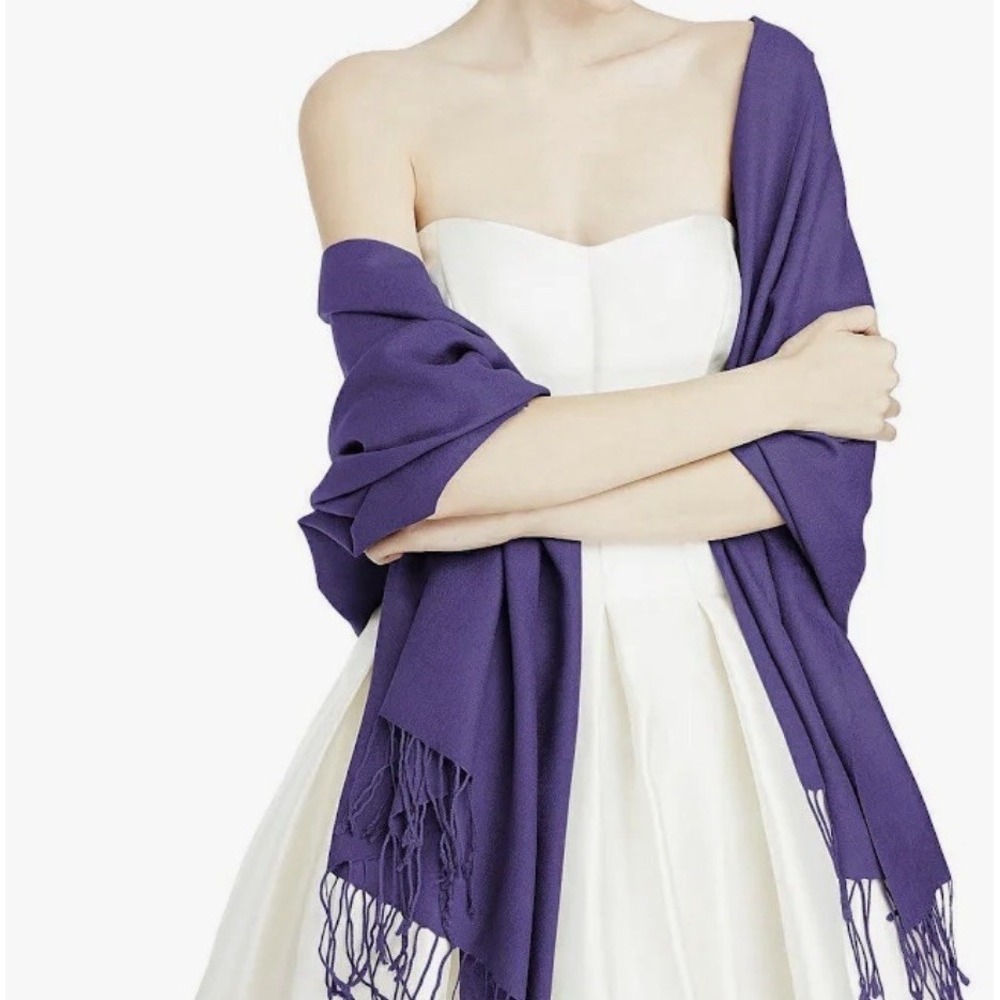 Dessy Group Purple Merino Wool Silk Pashmina Scarf Wrap Fringe Women Merino Wool